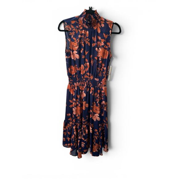 Nanette Lepore Dresses & Skirts - Nanette Lepore Navy Orange Size M Midi Sleeveless NWT Dress Ruched Waist Resort